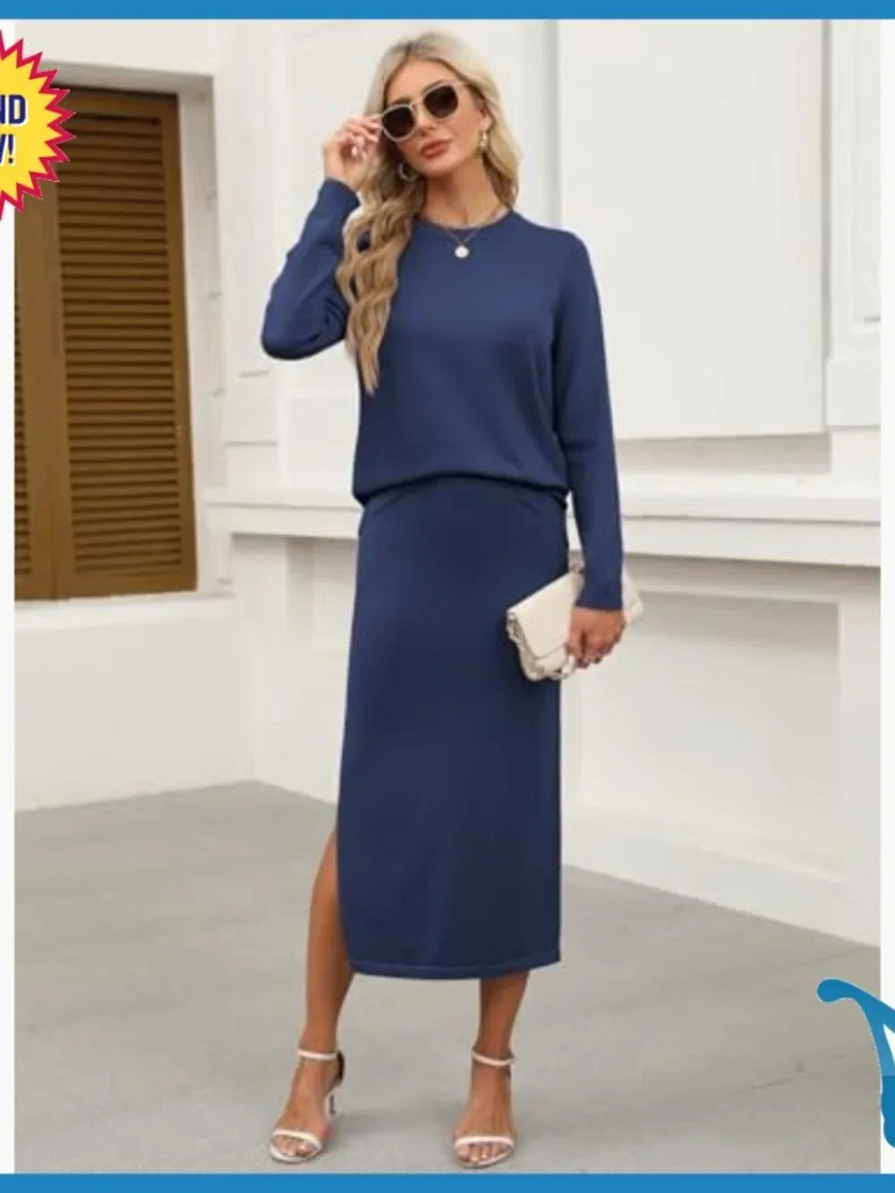 2-Piece Sweater Skirt Set, Loose Fit, Medium Weight, Long Sleeve